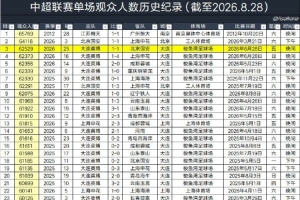 中超联赛单场观众人数历史纪录，英博主场1-1国安62529人排第三